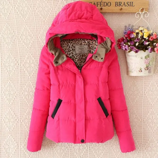 

Fall And Winter Clothes New Style Candy-Colored Leopord Pattern Lining Hooded Slim Fit Versatile Cotton-padded Clothes Cotton-pa