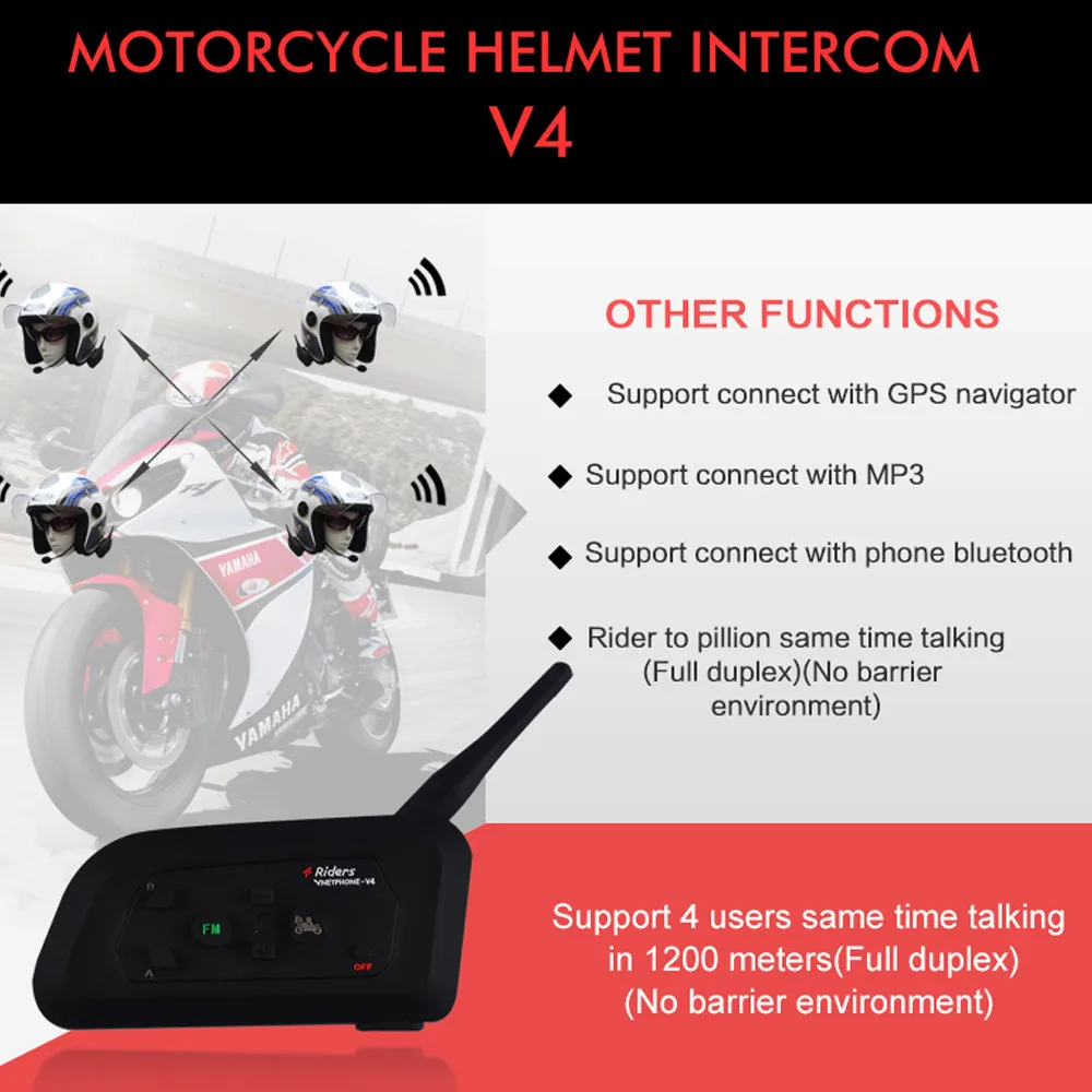 V4-1200 мотоцикл Bluetooth наушники полный дуплекс в режиме реального времени шлемофон bluetooth-рация гарнитура для верховой езды Зимние виды спорта