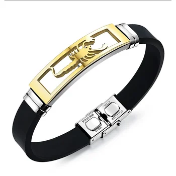 

1 Pc Gold Fashion Men's Stainless Steel Scorpion Bracelet Adjustable Silicone Bracelet High Quality Delicate Jewelry Gift