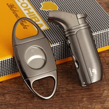COHIBA фонарь, зажигалка, резак для сигар, металлический ветрозащитный струйный огонь, зажигалки для сигар, нержавеющая сталь, подходят для Кубы, резак для сигар, Острые Ножницы