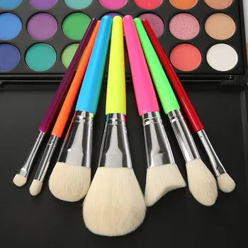 

7pices/19cm Rainbow Makeup Brush Set Bionic Hair Blush Foundation Wool Fiber Makeup Tool Beginner Beauty Tool Set wholesale