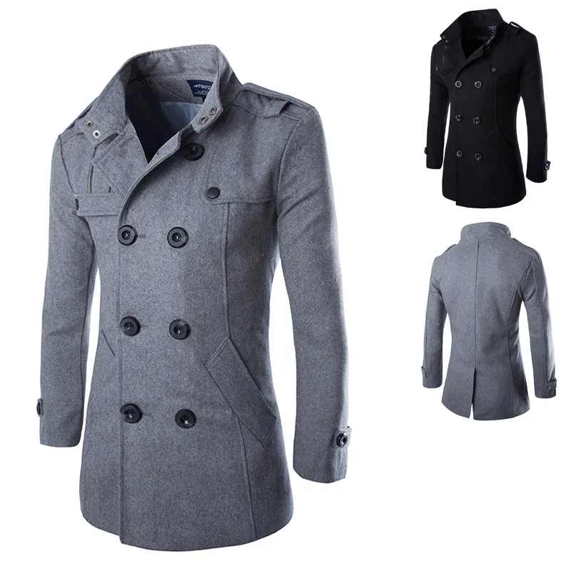 

Man Casual Jacket Overcoat 2018 New Arrival Winter Trench Coat Double Breasted Outerwear 50% Wool Coat Double-row Button Coat