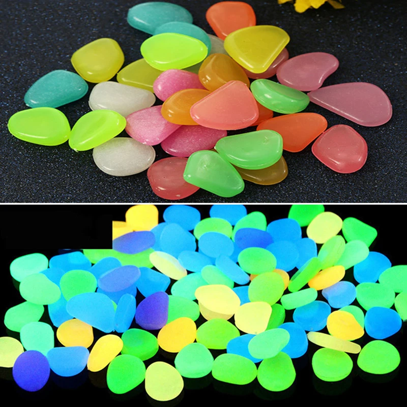 10/25/50Pcs Glow in the Dark Pebble Fish Tank Decor Aquarium Ornaments Luminous Stones for Walkways Garden Path Patio Lawn Decor