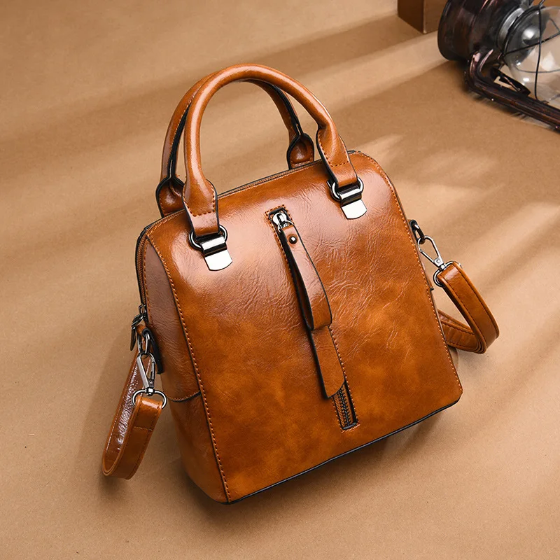 

2019 New Style Solid Color Boston Bag Europe And America Style Shoulder Bag/ Hand Bag Retro Fashion Bag Bucket Type Oil Skin WOM