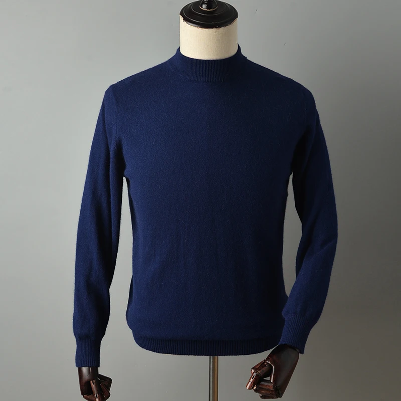 Navy blue Осень и зима кашемировый свитер свободный полувысокий воротник мужской свитер, пуловер, свитер плотный облегающий свитер - Цвет: Navy blue