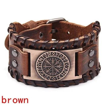 Bracciale con bussola pirata in pelle larga con design totem Bracciale da uomo Gioielli celtici vichinghi Bracciale con bussola Accessori Regali per feste 1
