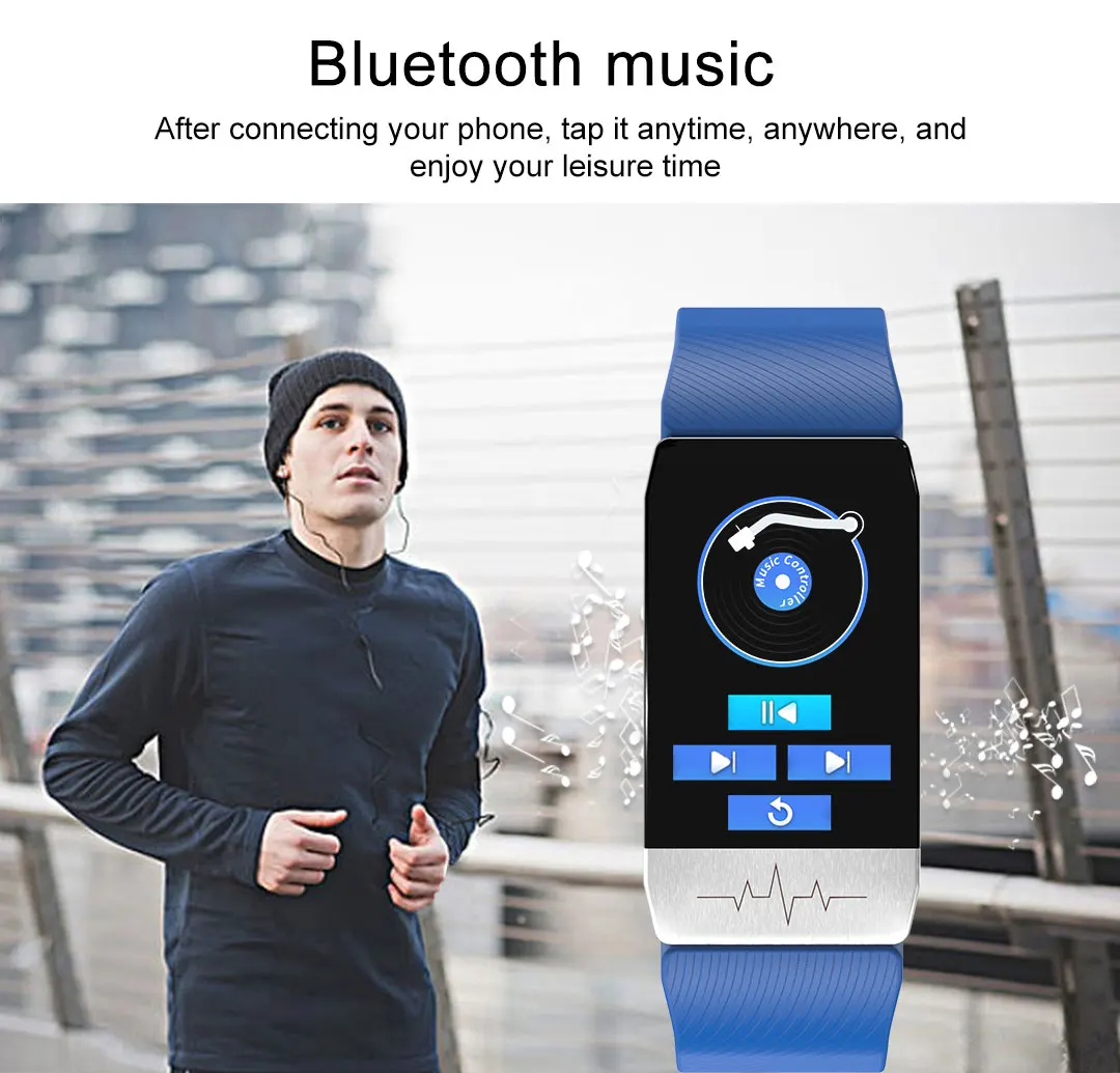 T1S Smart Watch Band With Temperature Measure ECG Heart Rate Blood Pressure Monitor Weather Forecast Drinking Remind Wristband
