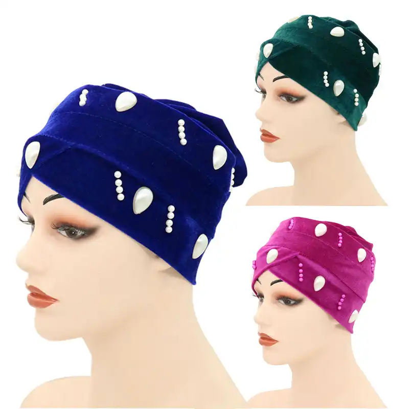 2020 Solid Color Gold Velvet Hijabs Cap For Women Soft Elastic Muslim Wrap Head Scarf Turban Bonnet With Pearl Inner Hijab Caps Aliexpress