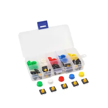 

25pcs Tactile Push Button Switch 12 x 12 x 7.3mm 5 Colors with 25pcs Tact Cap