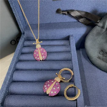 

European and American fashion fuchsia seven-star ladybug beetle earrings sterling silver necklace earrings adjustable stacking I