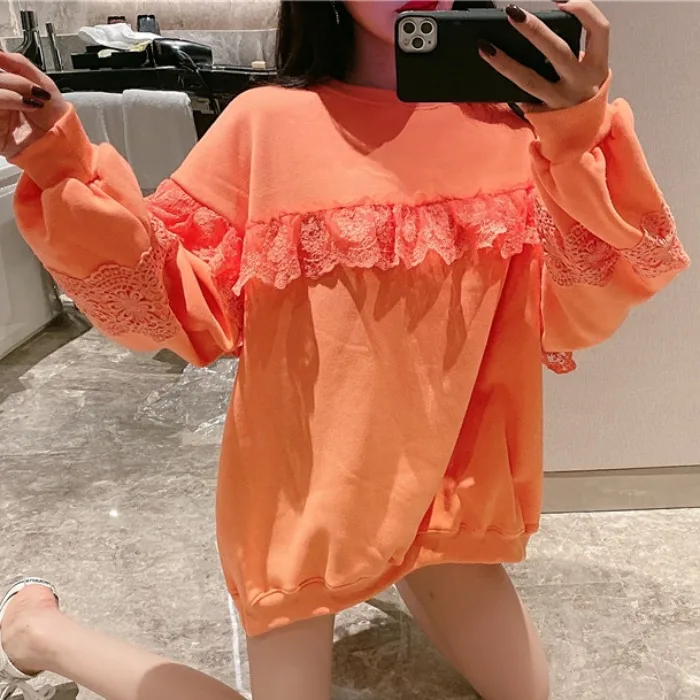 Moda feminina, толстовка со шнуровкой и оборками, Осень-зима, модный бренд, свободные пуловеры, большие размеры, bf, толстовки для женщин, милый стиль, новинка