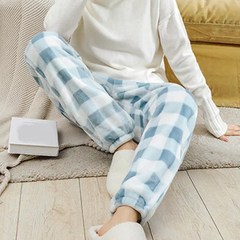 

Flannel Plaid Couple Warm Home Pant Women 's Homewear Soft Female Casual Pants Autumn Lady Pants Loose Comfortable Sleepwear