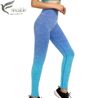 blue Zhangyunuo, спортивные Леггинсы для женщин, сухая посадка, Омбре, штаны для йоги, высокая эластичность, высокая талия, бесшовные, для фитнеса, спортзала, пробежки, одежда для тренировок - Цвет: blue