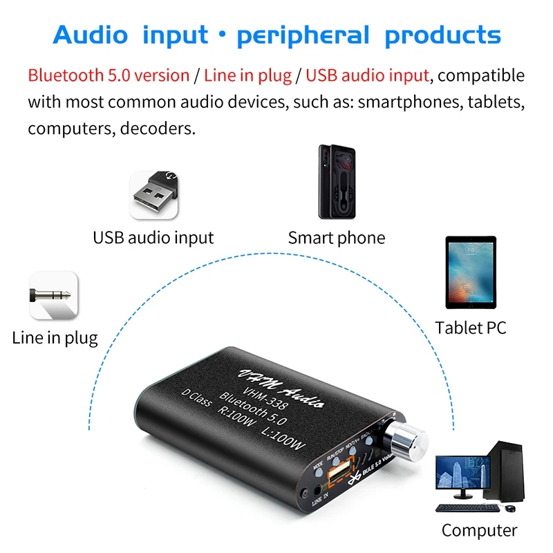 VHM338 Mini Bluetooth 5 0 Digital Amplifier Hifi Stereo Wireless Audio Receiver Power Amp 100W 100W Car Sound Amplifiers