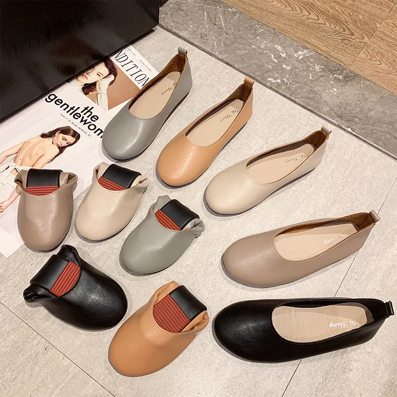 

Genuine Leather Doudou Shoes Women 's Single Shoes Egg Roll Shoes Round Head Shallow Mouth Flat Shoes Soft 's 2020 New Summer