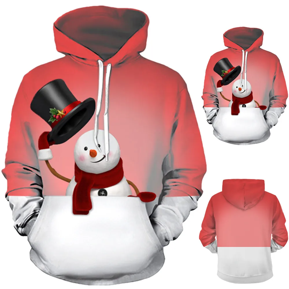 

Sweatshirt Mens Women 3D Printed Christmas Pullover Long Sleeve Hooded Cuple Thick Loose Casual Sweatshirt Tops Blouse #45