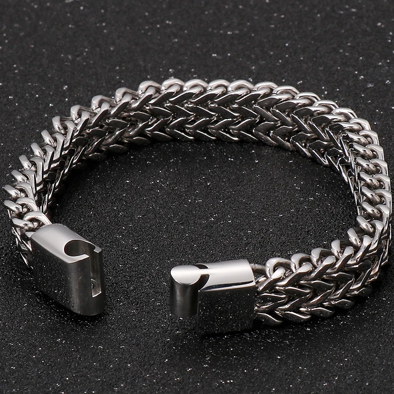 Chain Bracelet Stainless Steel Bracelets Stainless Steel Jewelry Solid Stainless Steel Color Wrist Bracelet Men's On Hand Chain Handles For Men & Name & Date Engraveable Male Jewelry 12MM