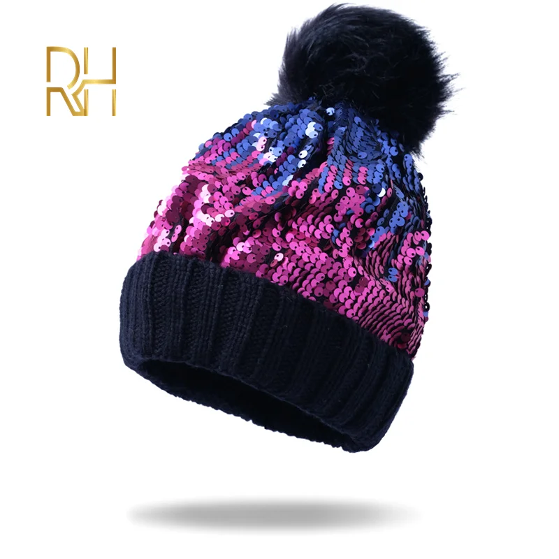 womens purple bobble hat