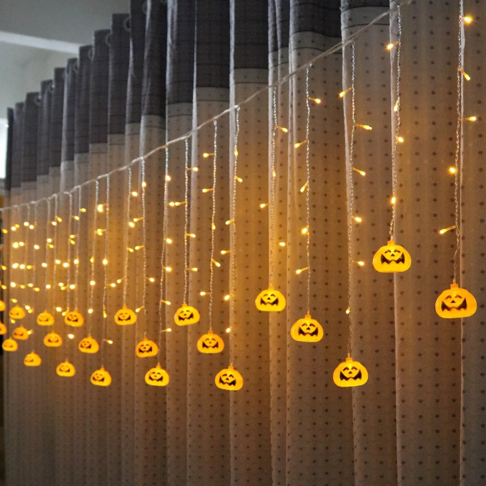 

3.5M/5M Halloween Pumpkin LED Icicle Curtain String Lights Halloween Ghost Skull Decorative Garland for Christmas Garden Outdoor