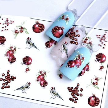 

3D Acrylic Engraved Nail Sticker fuirt flowers birds shape Water Decals Empaistic Nail Water Slide Decals Z0245