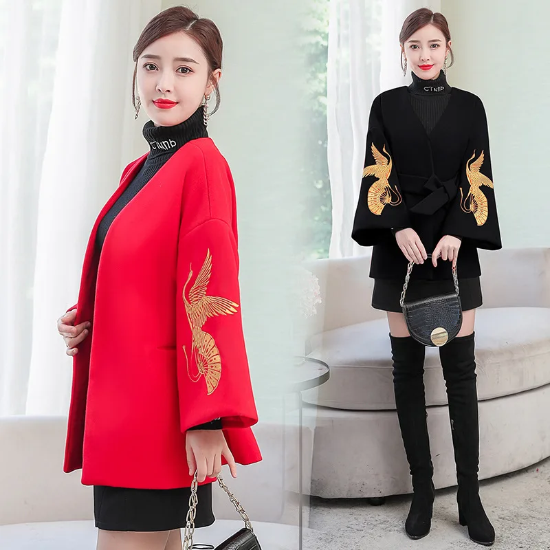 Осенняя и зимняя китайская одежда для женщин Cheongsam маленькое пальто вышитые топы китайский стиль Улучшенный китайский костюм(отправка Hid