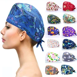 Nurse Cap Uniform Nurse Woman Working Cap Unisex Printed Adjustable Absorb Sweat Surgical Workwear Groomer Clothes