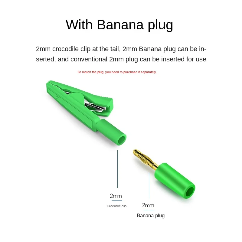 5mm Open Hole Insulation Weldable Crocodile Clip with 2mm Jack Straight In Probe / Banana Head Test Plug Yellow Red Green alligator clips,test clip,test hooks clips