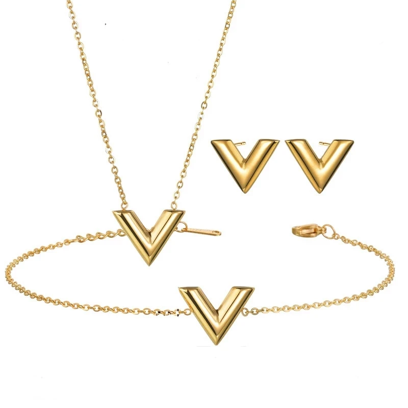 LV HIGH QUALITY STAINLESS STEEL JEWELRY SET(EARINGS-NECKLACE