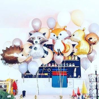 

Hedgehog Raccoon Fox Squirrel Foil Balloons Balls Woodland Animals Theme Baby Shower Birthday Party Decorations Kids