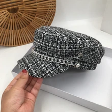 Новая зимняя вязаная темно-синяя кепка женская для отдыха Джокер короткие поля Англии Модные Джокер ins M армейские кепки