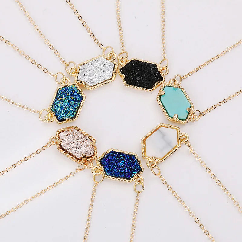 Ожерелье Друза Drusy 14 цветов модное овальное ожерелье из искусственного камня