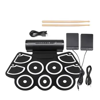 

Portable Electronics Roll Up Drum Pad Set 9 Silicon Pads Built-in Speakers with Drumsticks Foot Pedals USB 3.5mm Audio Cable