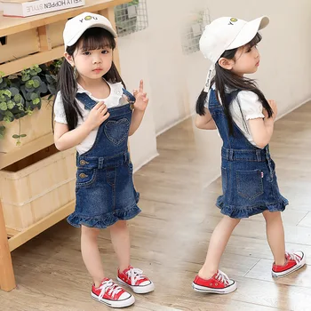 

Children's big children's skirts denim suspenders skirt girls girls baby love skirt children's clothing denim skirt girls