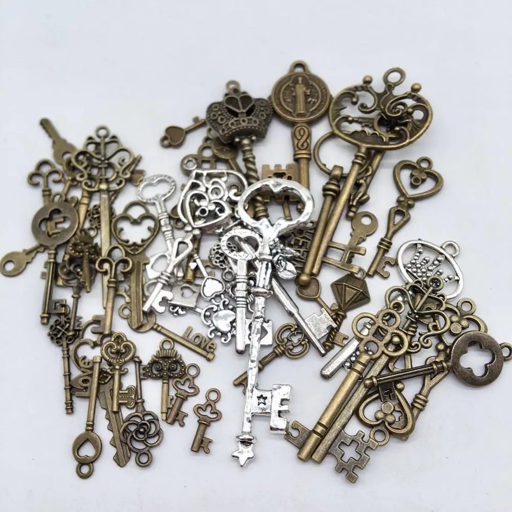 30 Uds. De colgantes de llaves de Estilos mixtos de Bronce Antiguo, collares y pulseras para fabricación de joyería artesanal, accesorios Vintage