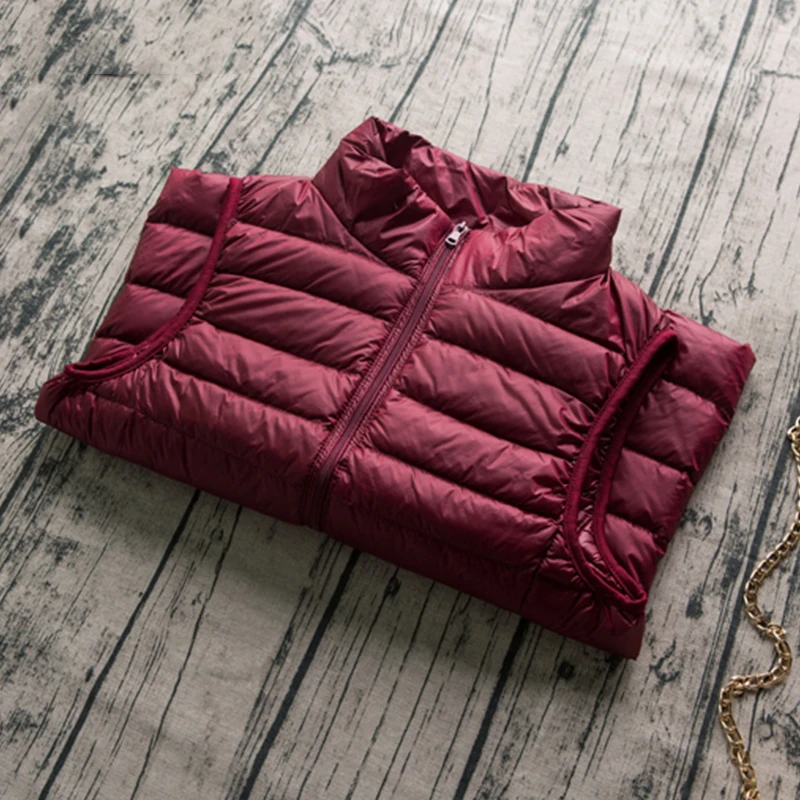 New Autumn Women Middle-aged Duck Down Vest Ultra Light Soft Warm Vests Stand Collar short Down Cotton Waistcoats cc1218