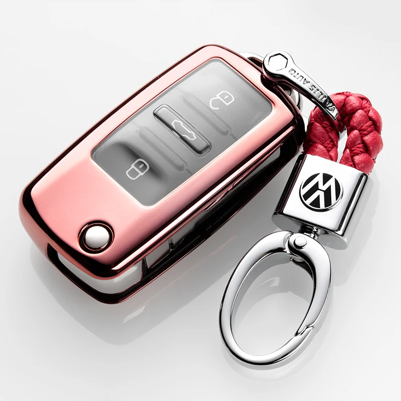 Чехол для ключей VW Golf Bora Jetta POLO Passat SkodaCar, защитный хромированный чехол для ключей из ТПУ с держателем для пульта дистанционного управления, защитный чехол