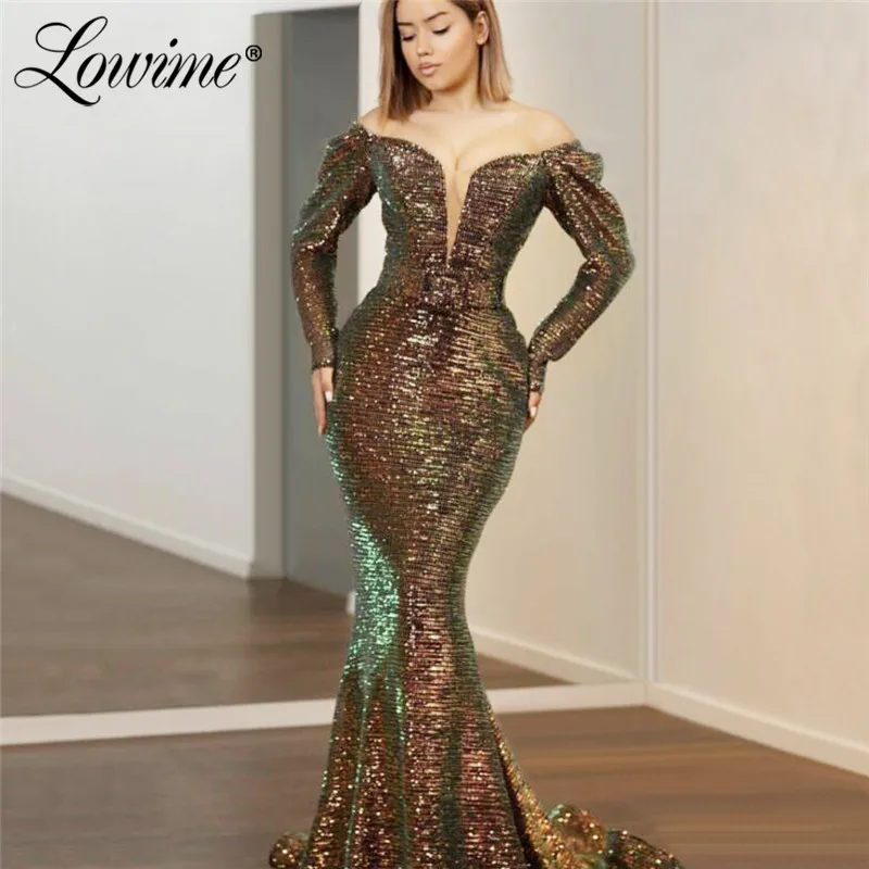 

Sequin Off The Shoulder Evening Dress Mermaid Sparkle Islamic Dubai Saudi Arabic Party Gowns Middle East Women Long Prom Dress