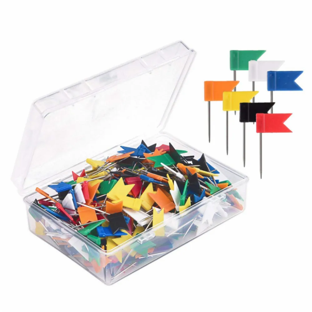 

100pcs Colorful Flags Push Pins Metal Bulletin Board Message Paper Fixed Needle Pins Map Drawing Thumb Tack Binding Supplies