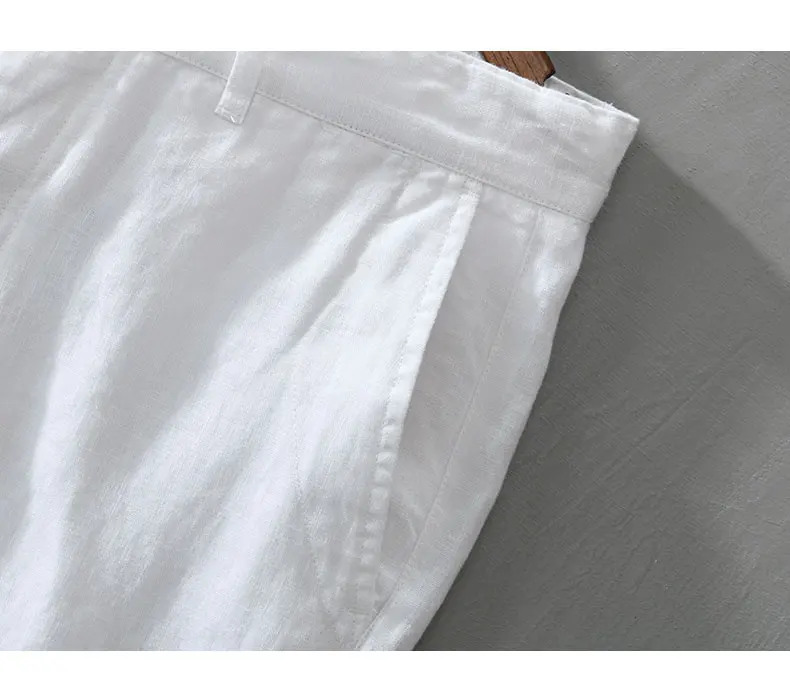Pure Linen for Men 2024 Summer New Fashion Solid White Loose Holiday Shorts Man Casual Plus Size Button Fly Short Pants_voghion.com