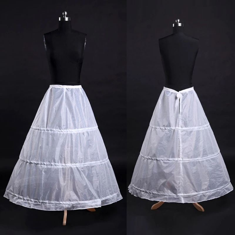 Womens A-Line Full Length 3 Hoops Petticoat Wedding Slips Crinoline Underskirt