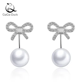 

New Fashion Jewelry Popular 925 Sterling Silver Not Allergic Crystal Bow Pearl Temperament Hanging Earrings E367