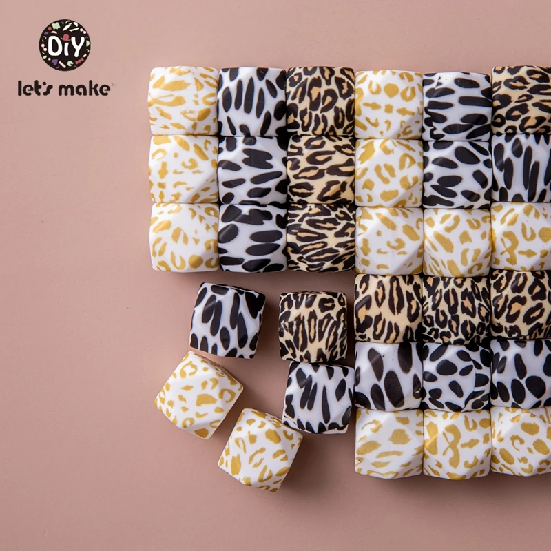 Silicone Beads Necklace Pacifier-Clips Leopard-Printing Hexagonal Make 10pcs Lets 14MM/17MM