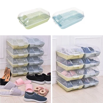 

Shoes Storage Organizer Transparent Stackable Box Household Plastic Shoe Box Blue