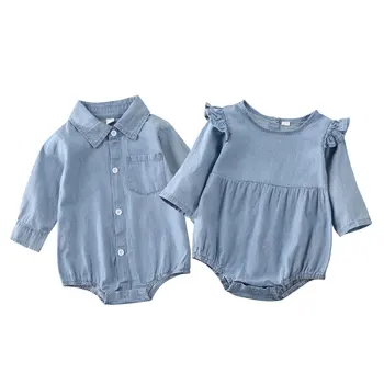 

0-18M Newborn Infant Baby Girls Boys Denim Rompers Ruffles Long Sleeve Jumpsuit Toddler Baby Costumes Autumn Spring Clothes