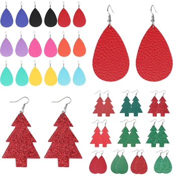 

Boho Pu Leather Earrings Colorful Red Green Tree Glitter Water Drops Dangle Earrings For Women Christmas Jewelry Accesory Muje