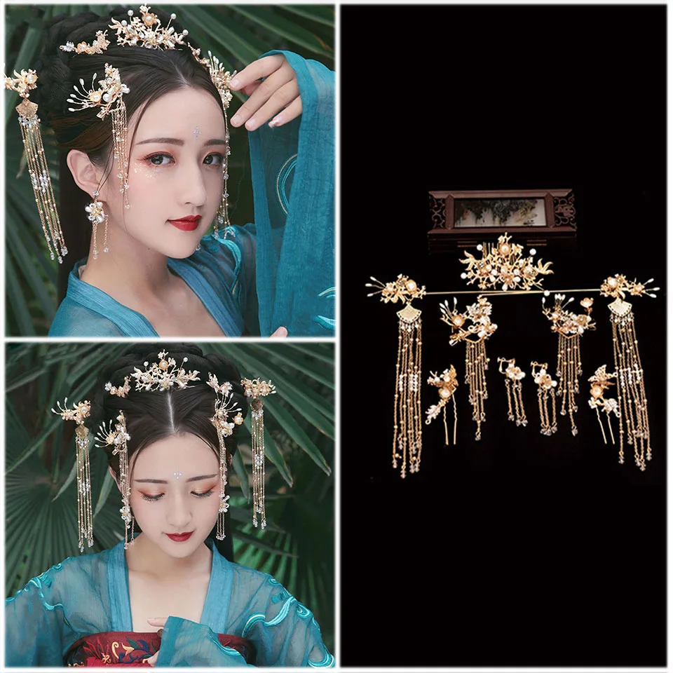 Традиционная китайская заколка для волос, золотые расчески для волос, свадебные аксессуары для волос, повязка для волос, палочки для волос, головной убор, украшение для головы, свадебный головной убор