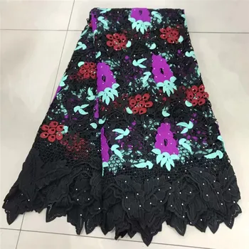 

African Lace Fabric Black Color Guipure Lace Fabric 2018 High Quality Nigerian Cord Lace Fabric For Wedding Dresses