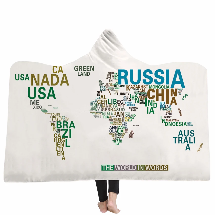 Pattern 2 WHQ мягкий теплый мир карта печатных с капюшоном одеяло зимнее толстое пледы одеяло для взрослых коралловый флис ткань Manta Con Capucha - Цвет: Pattern 2