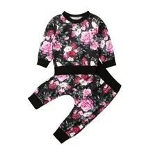 Комплекты одежды для новорожденных девочек 0-24 месяцев, пуловер с длинными рукавами и цветочным рисунком+ длинные штаны, комплект теплой одежды