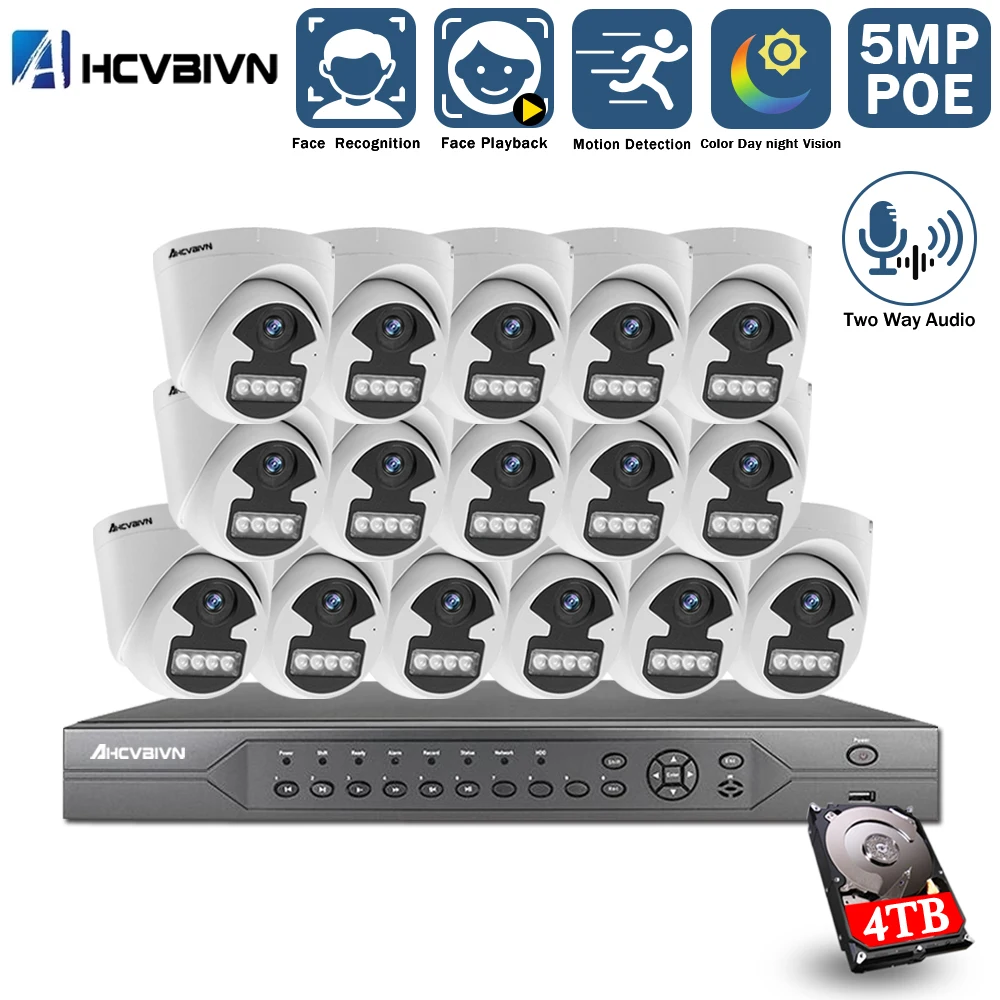 

POE Security Camera System 16CH 8CH 4K POE NVR Kit HD 5MP Full Color Night Vision IP CCTV Video Surveillance Cameras System Set